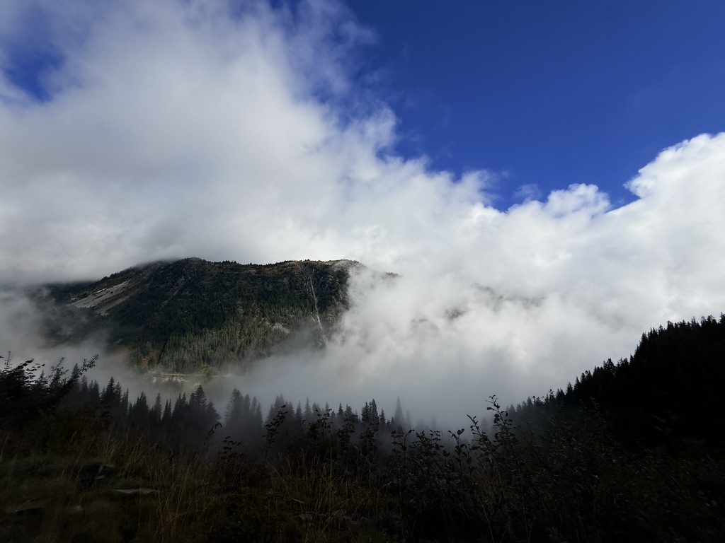 Mount Rainier in fog